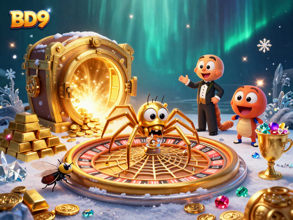 Experience thrilling wins at BD9 with a golden roulette web spinning excitement.