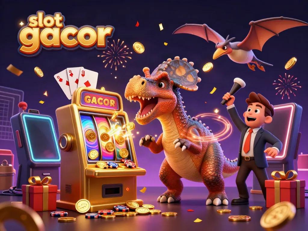 Experience thrilling jackpots with slot gacor in this vibrant 3D casino illustration full of action.