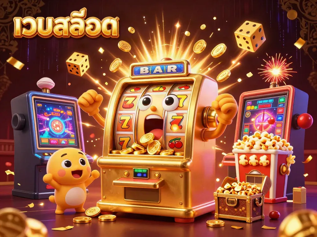 เกมสล็อตเว็บสล็อตที่ประทับใจ มีสล็อตแมชชีนทองคำและลูกบอลทองคำที่ลอยมา