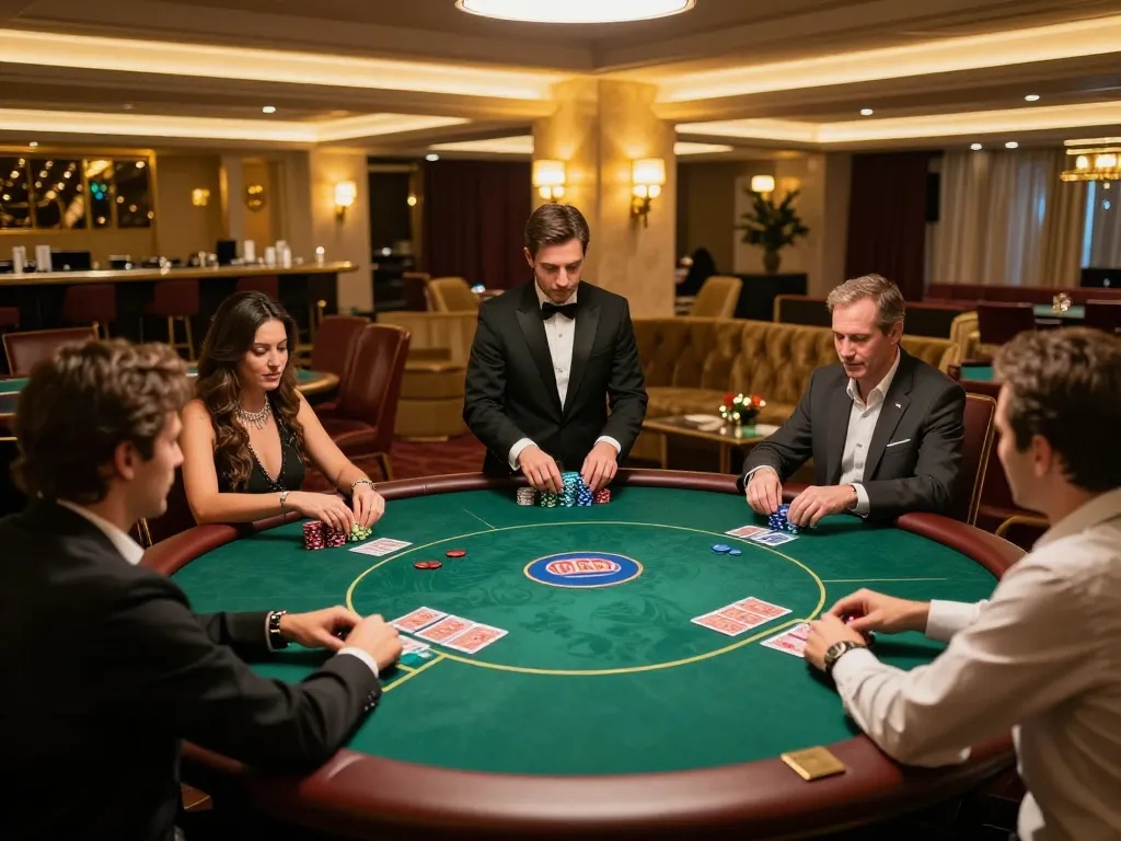 Bongdalu VIP players engaged in an exclusive poker game in a luxurious casino setting