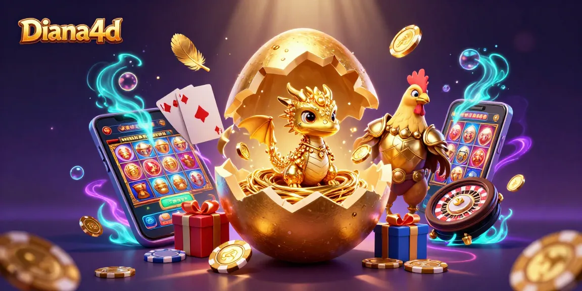 Dive into the exciting world of Diana4d with a stunning illustration of a golden dragon amidst thrilling casino elements.