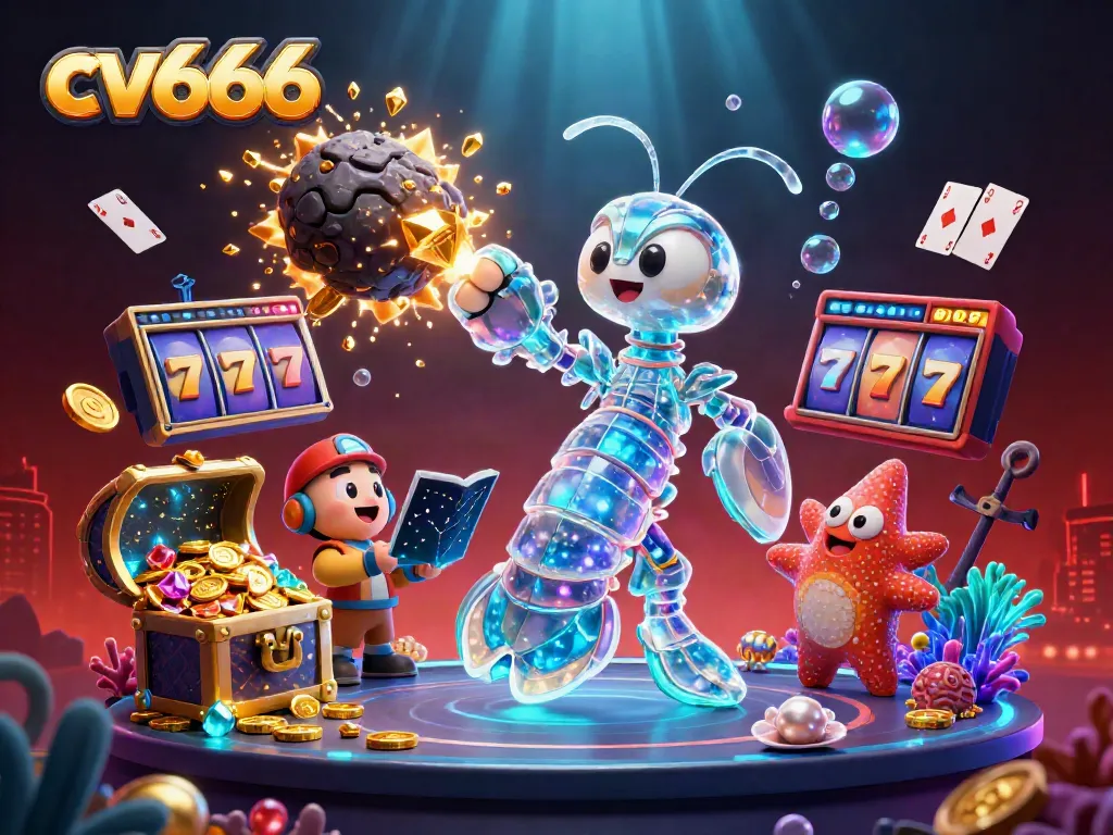 Experience thrilling gameplay with cv666's fantasy casino scene featuring a galactic shrimp and treasures.