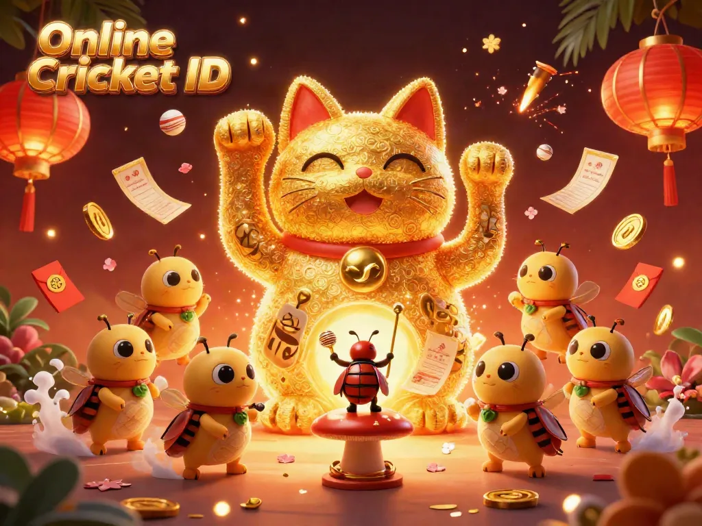 Engage with Online Cricket ID and enjoy secure betting through a vibrant scene of gold symbols and cricket themes.