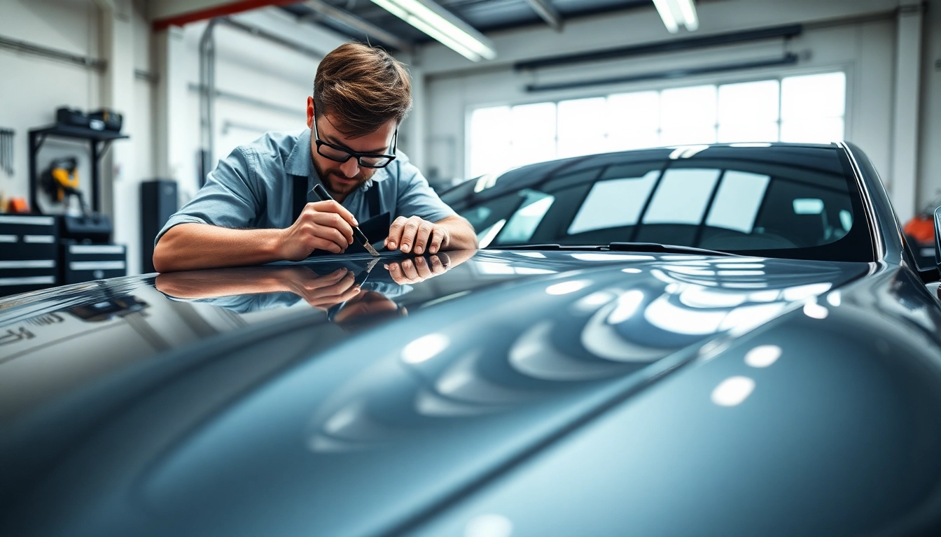 PPF Chattanooga application by a skilled technician on a luxury car in a modern garage.