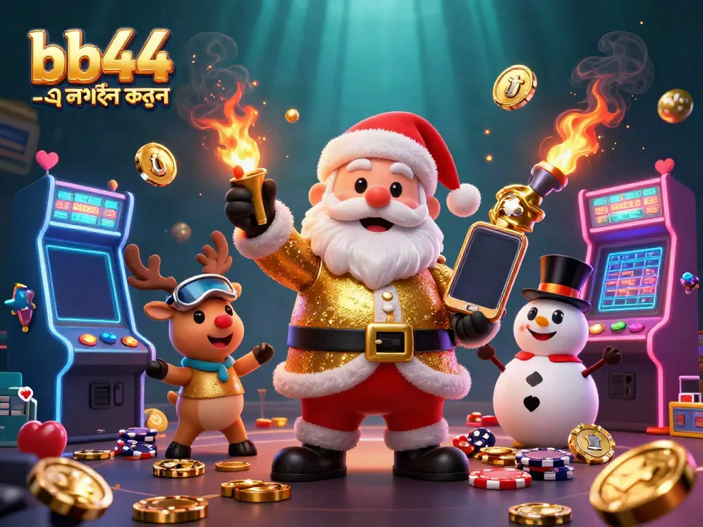 Catch the excitement of bb44 -এ লগইন করুন with Santa, a reindeer dealer, and a snowman in a vibrant casino setting.