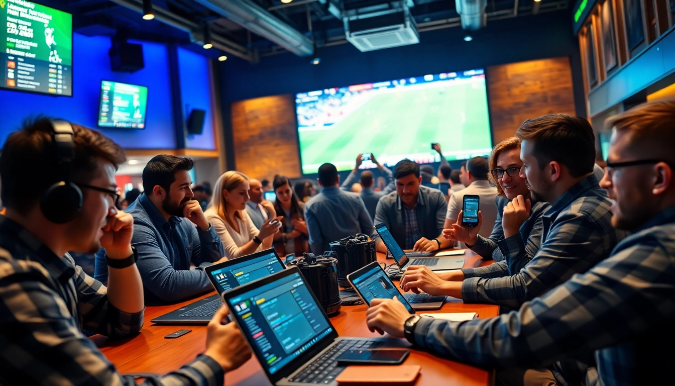 Engaged bettors participating in Sports Betting at a lively sportsbook environment.