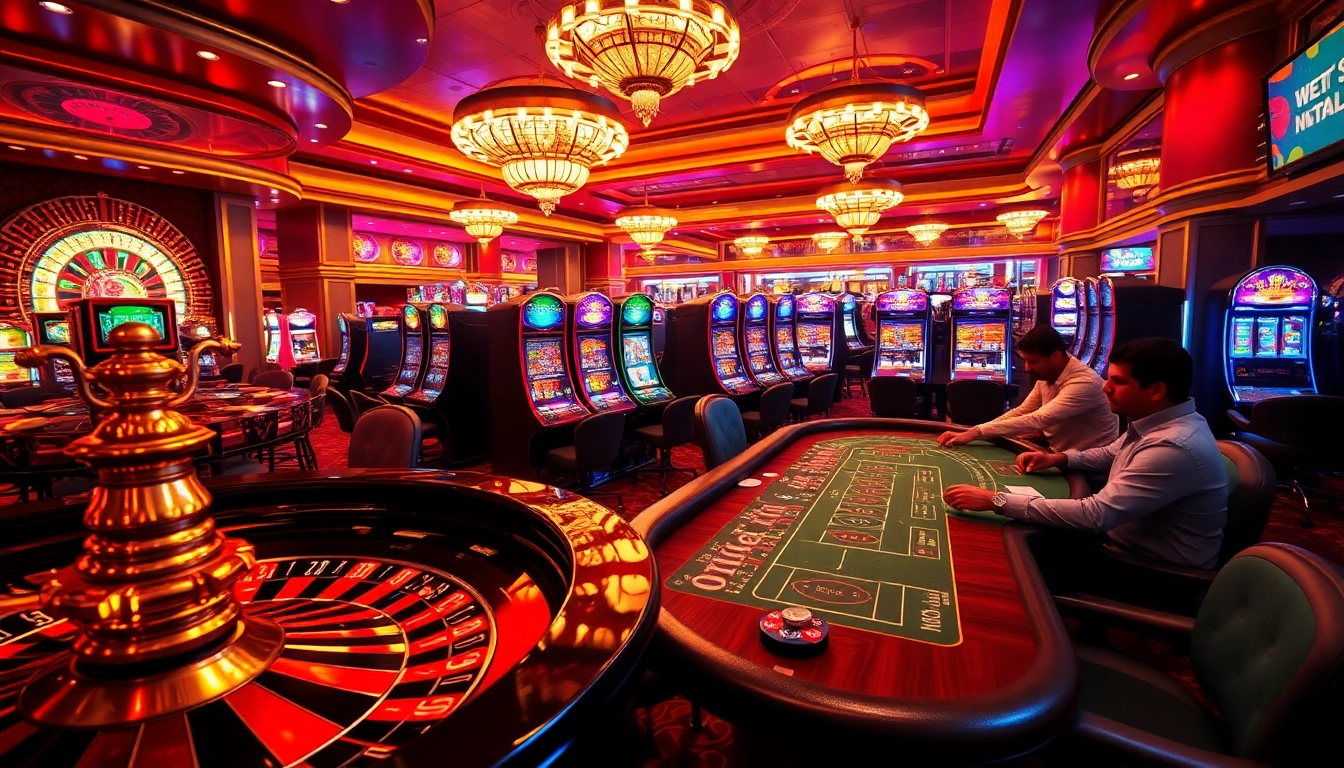 Experience the thrill of casino gameplay with 79 king-themed slot machines and poker tables.
