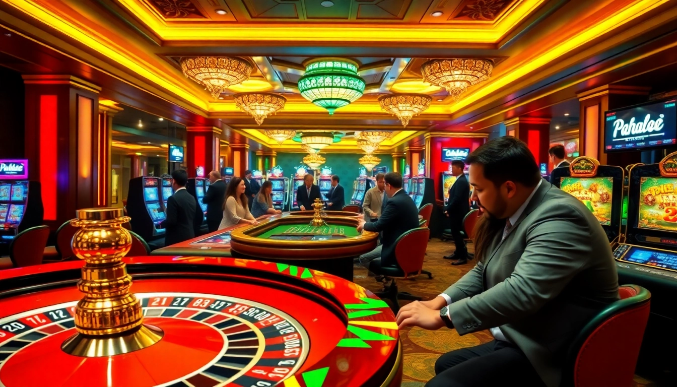 Pahala4d players intensely engage with high-quality gaming at a bustling casino.