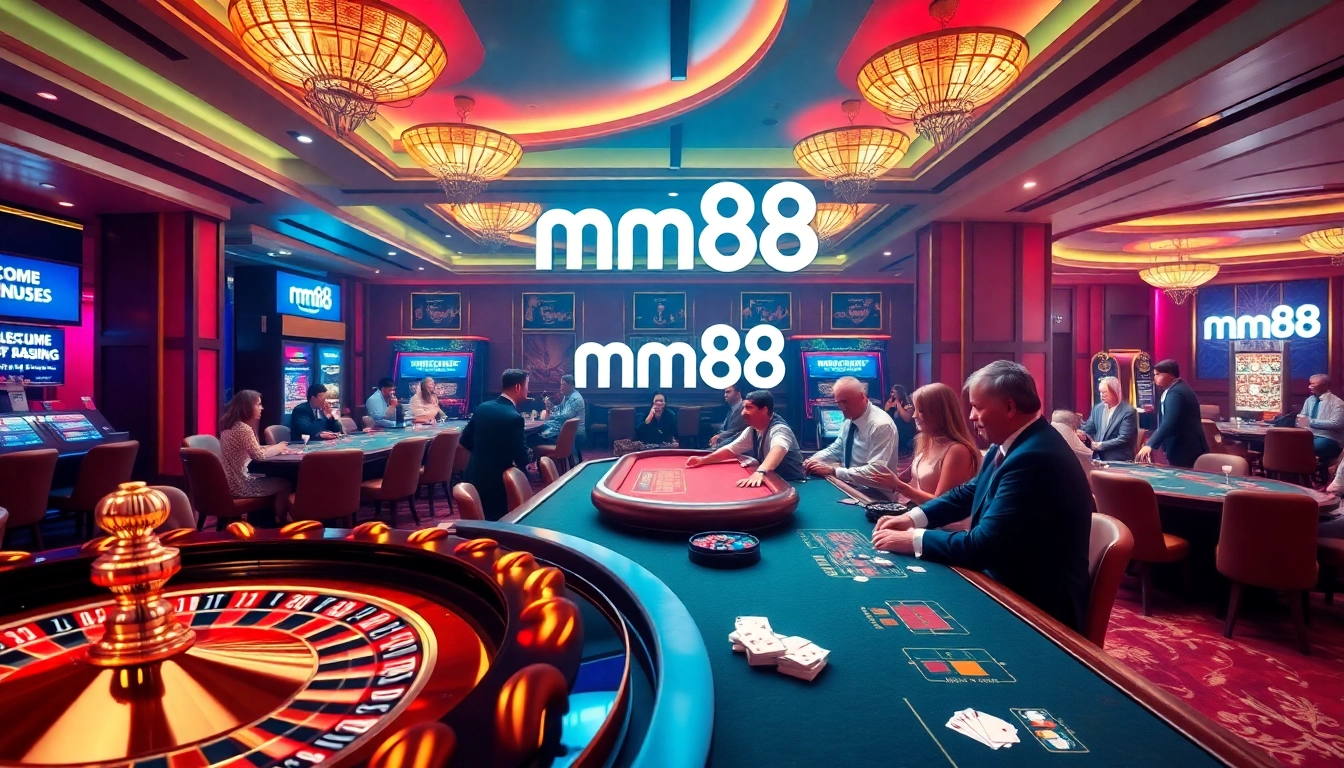 Experience the thrill of mm88 at a luxurious casino with roulette and poker tables.